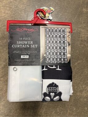 Ed Hardy Black and White Skull Shower Curtain Set